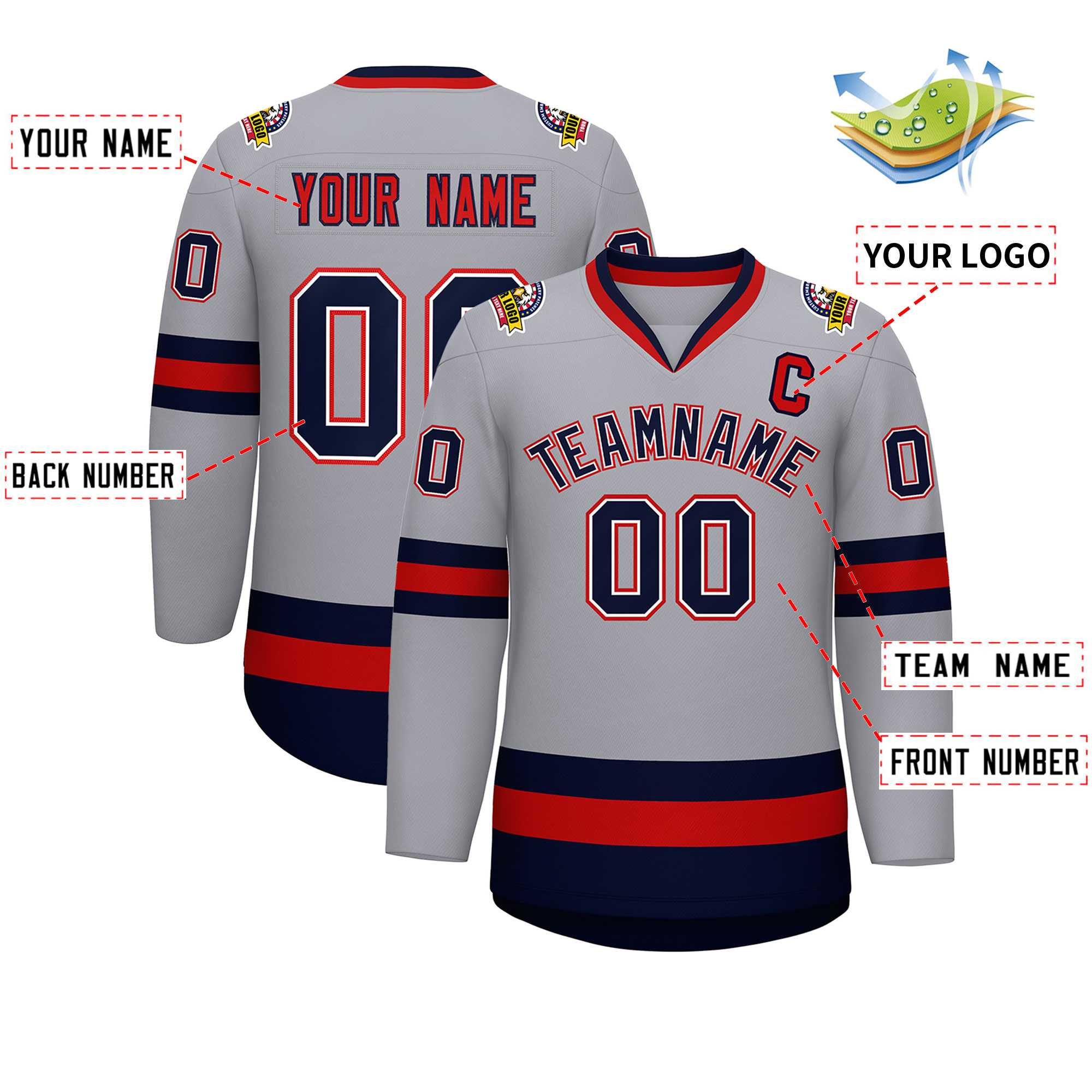 Custom Gray Navy White-Red Classic Style Hockey Jersey | KXKSHOP