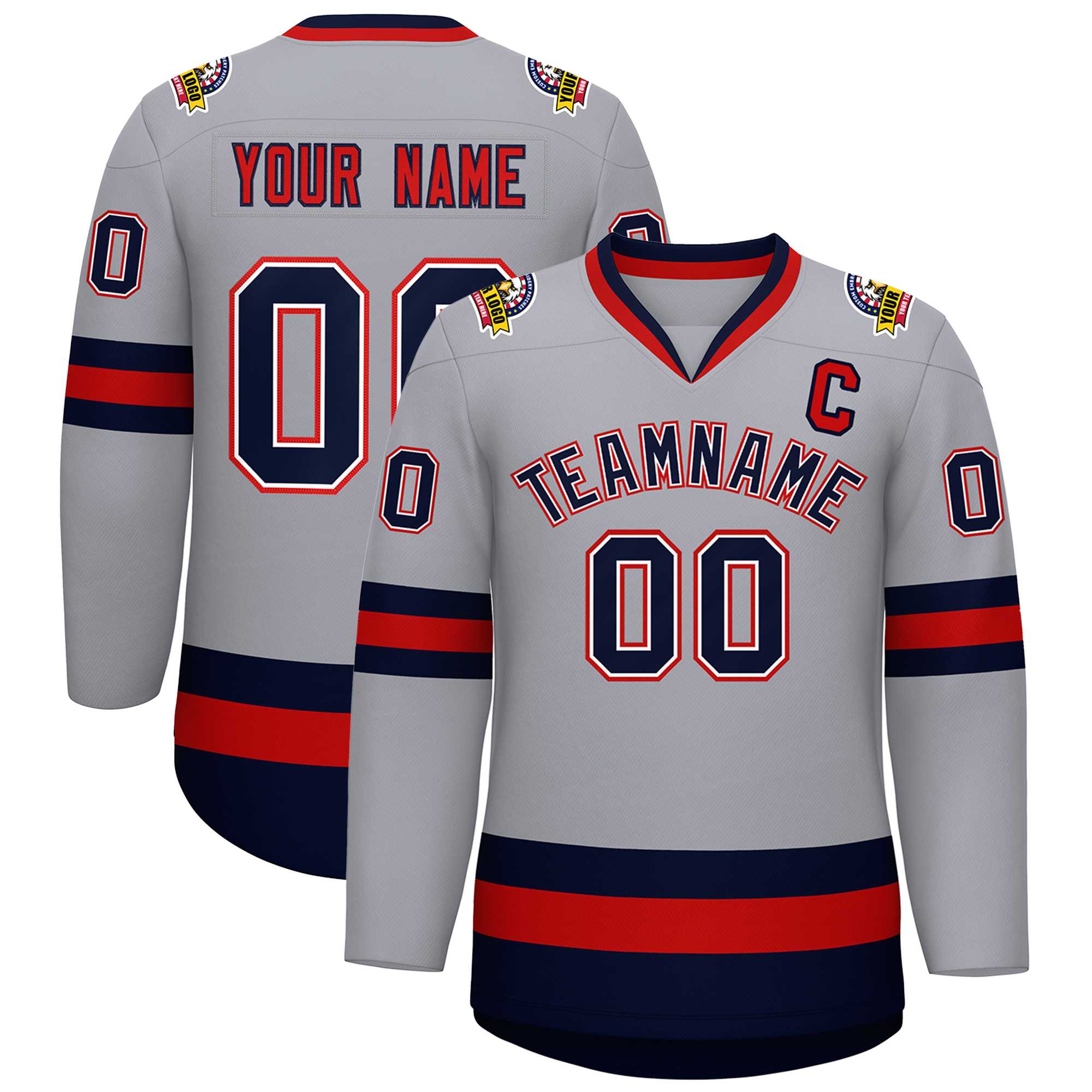 Custom Gray Navy White-Red Classic Style Hockey Jersey | KXKSHOP
