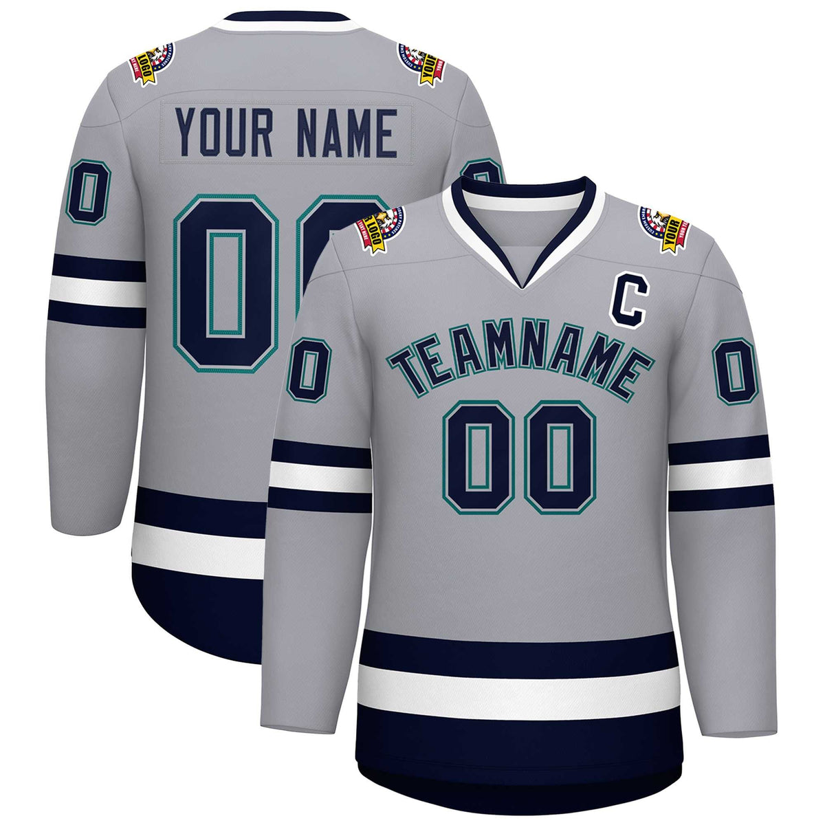 Custom Gray Navy Gray-Aqua Classic Style Hockey Jersey | KXKSHOP