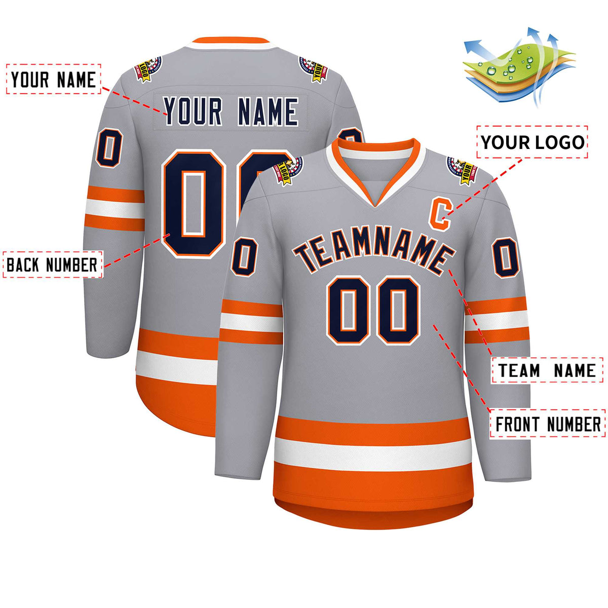 Custom Gray Navy Orange-White Classic Style Hockey Jersey | KXKSHOP