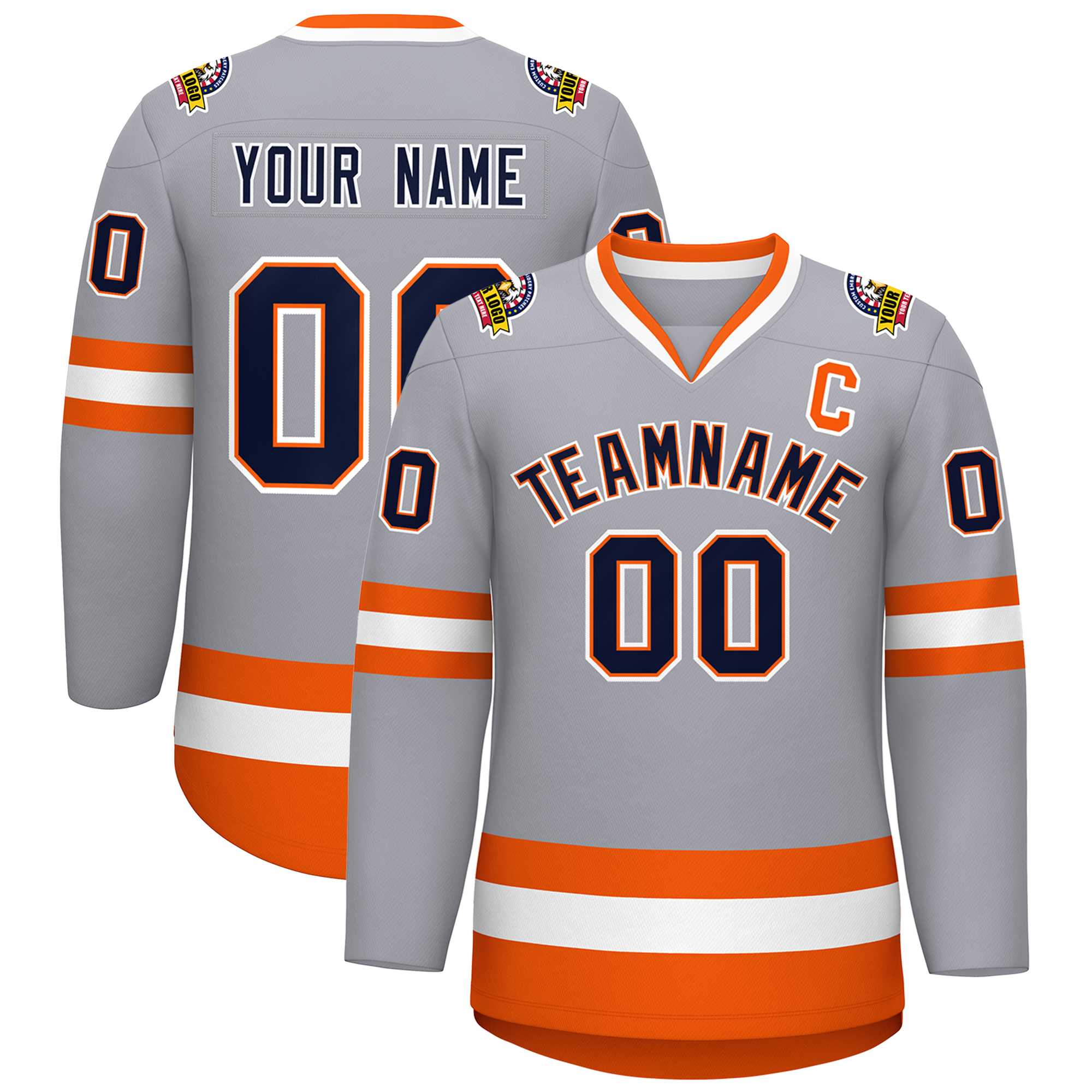 Custom Gray Navy Orange-White Classic Style Hockey Jersey | KXKSHOP
