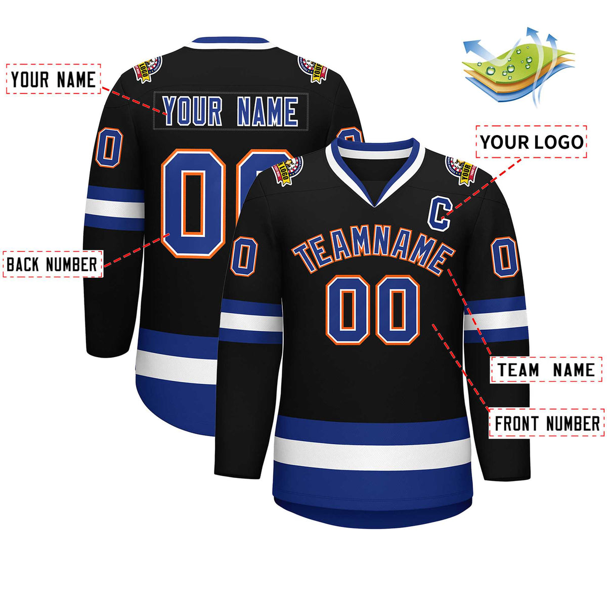Custom Black Royal White-Orange Classic Style Hockey Jersey | KXKSHOP