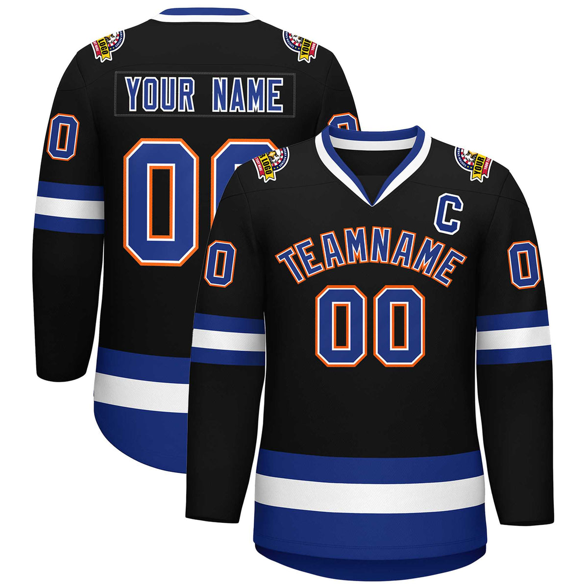Custom Black Royal White-Orange Classic Style Hockey Jersey | KXKSHOP