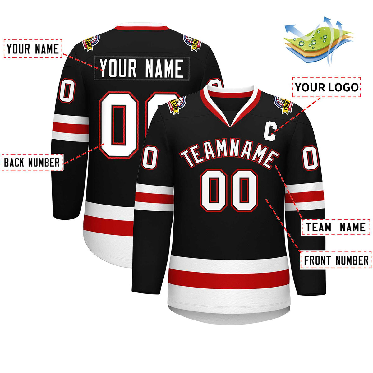 Custom Black White Black-Red Classic Style Hockey Jersey | KXKSHOP