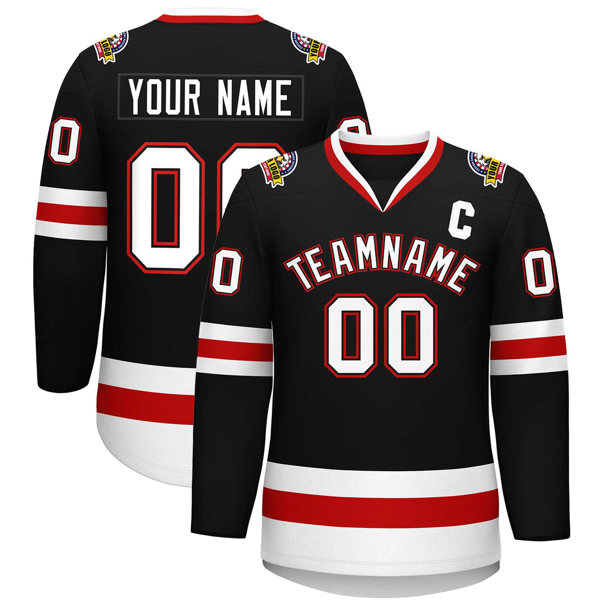 Custom Black White Black-Red Classic Style Hockey Jersey | KXKSHOP