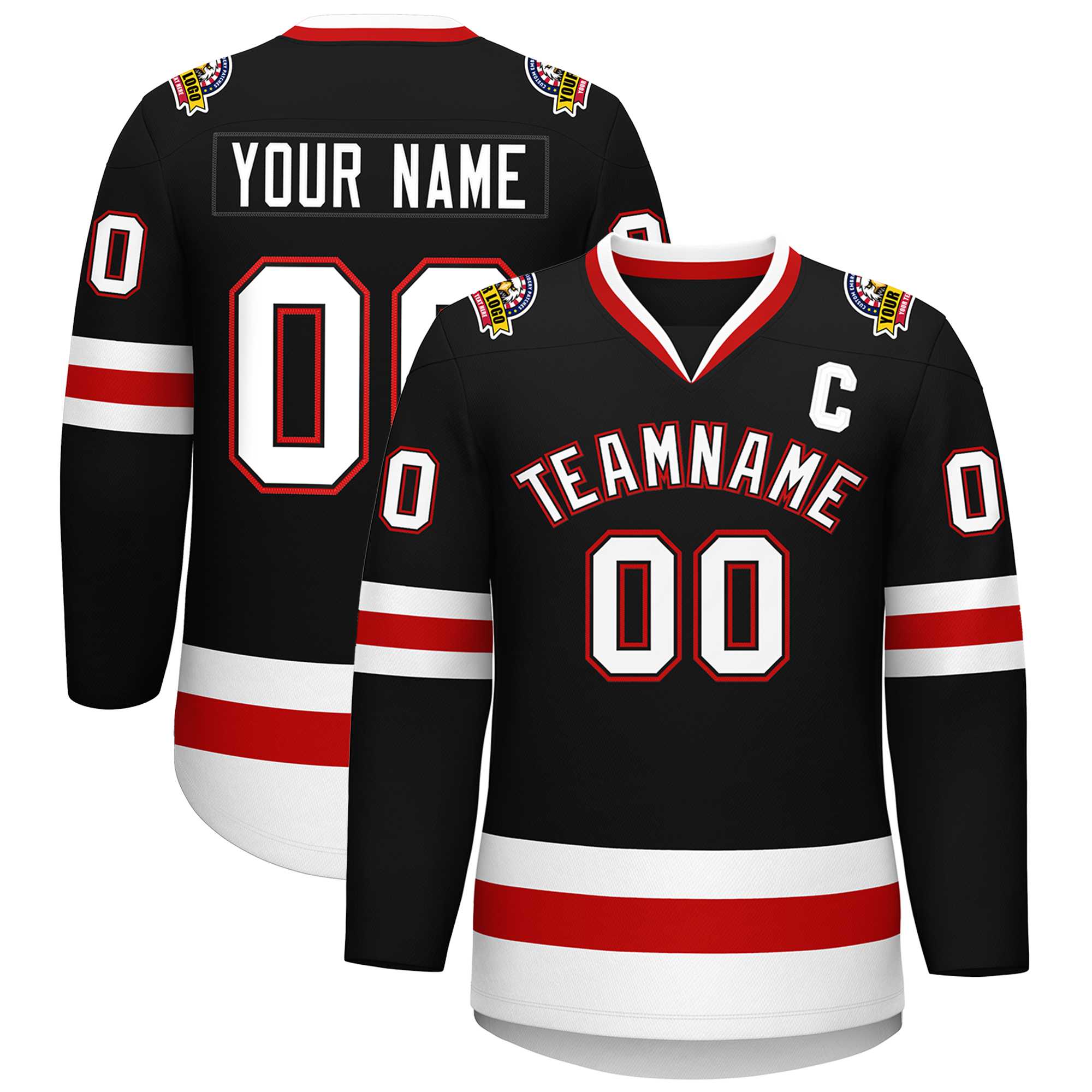 Custom Black White Black-Red Classic Style Hockey Jersey | KXKSHOP