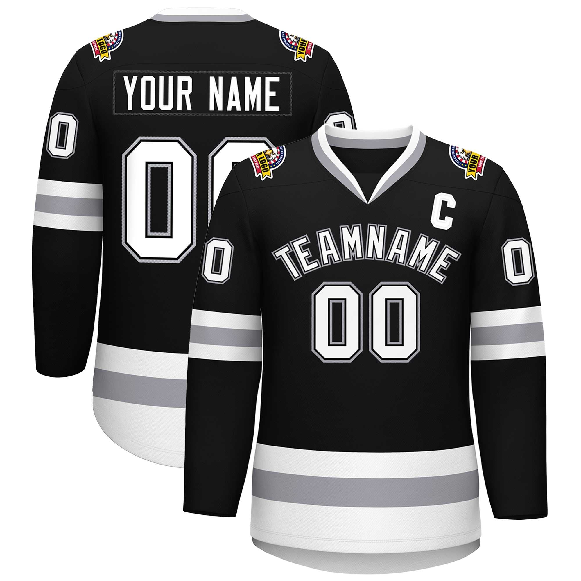 Custom Black White Black-Gray Classic Style Hockey Jersey | KXKSHOP