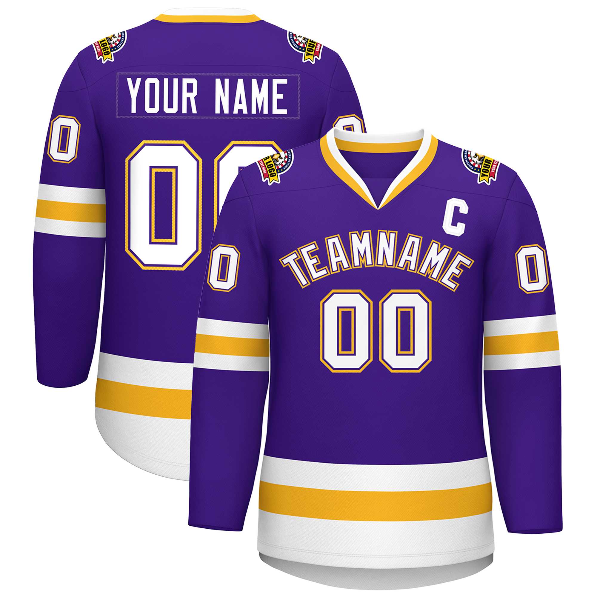 Custom Purple White Purple-Gold Classic Style Hockey Jersey | KXKSHOP
