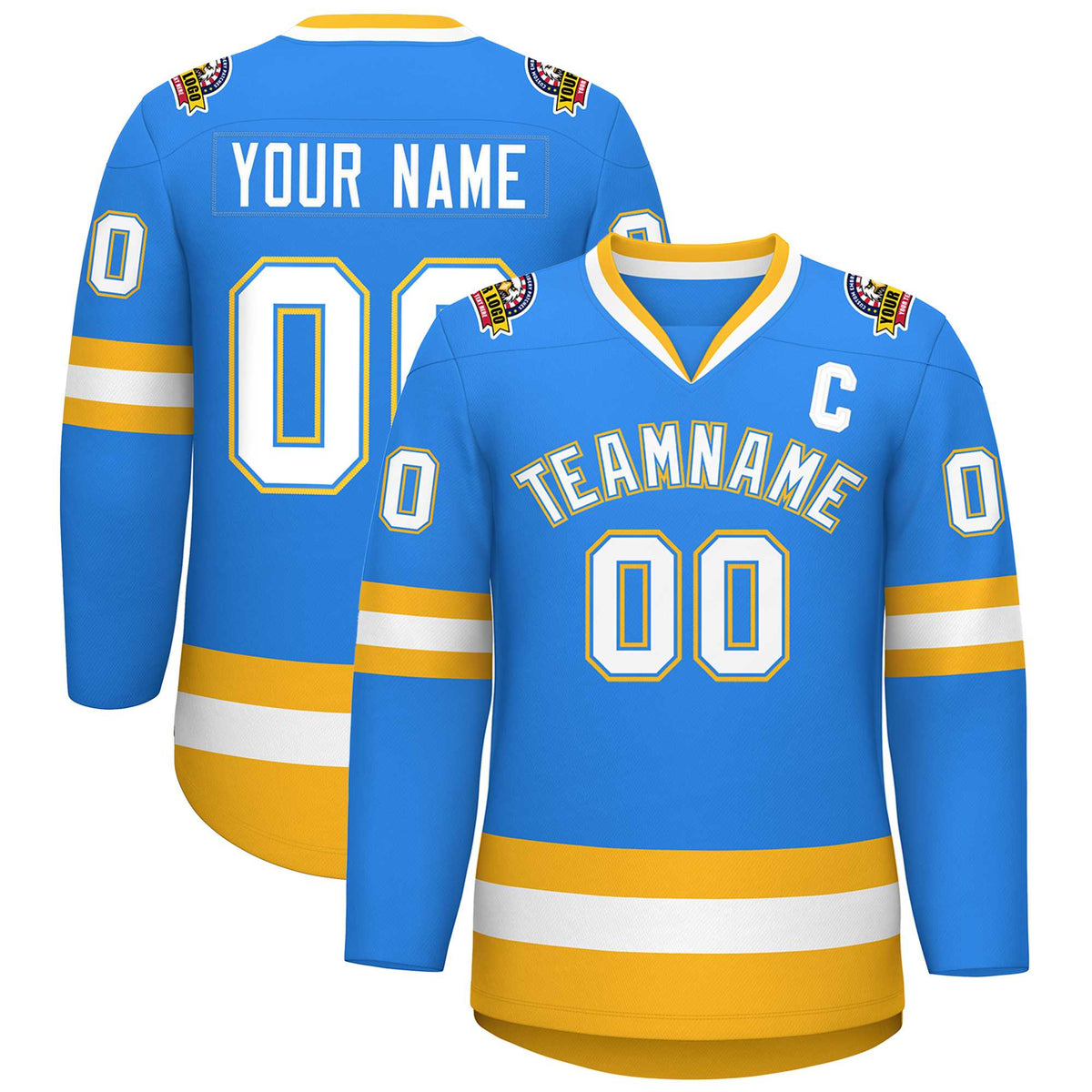 Custom Powder Blue White Powder Blue-Gold Classic Style Hockey Jersey | KXKSHOP
