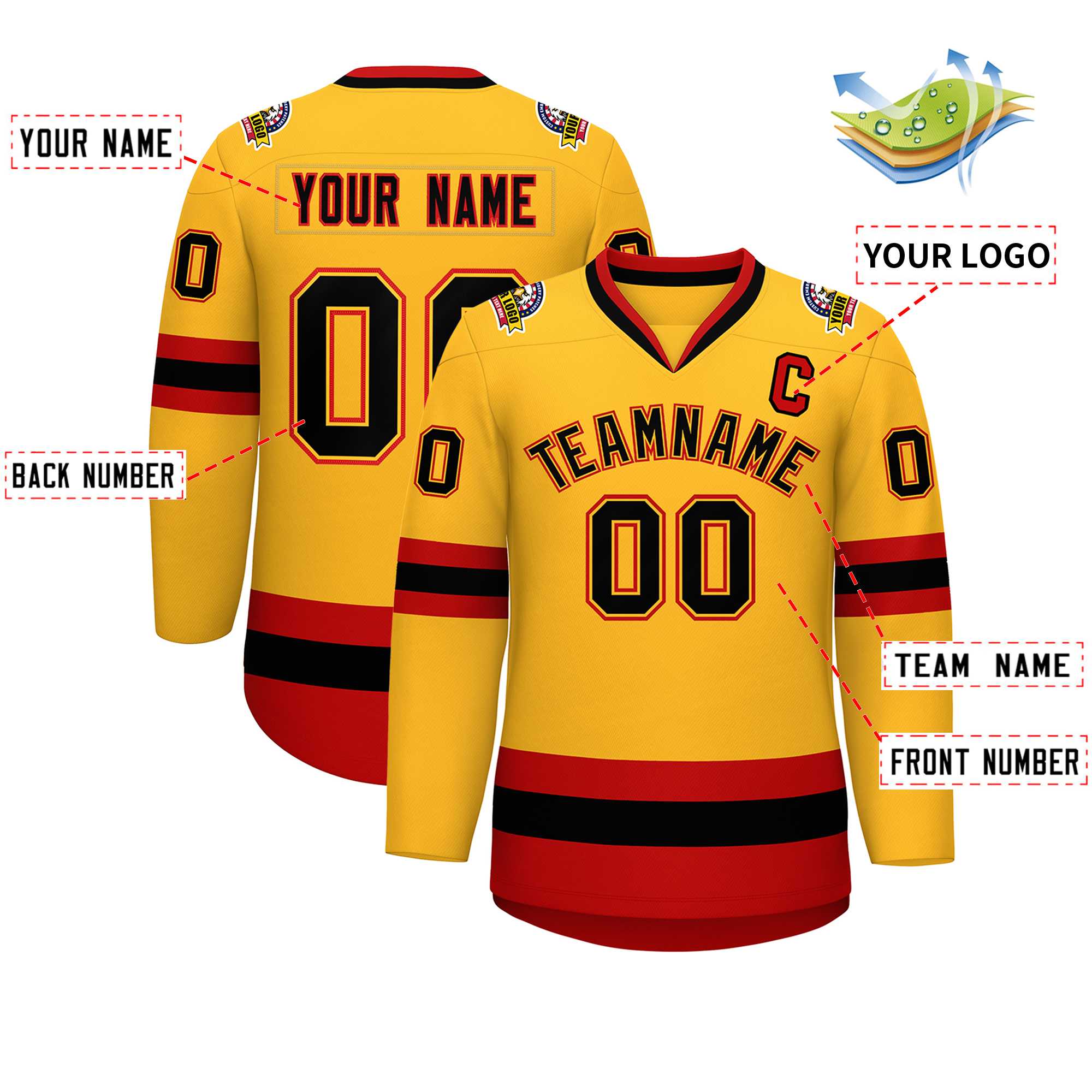 Custom Gold Black Gold-Red Classic Style Hockey Jersey | KXKSHOP