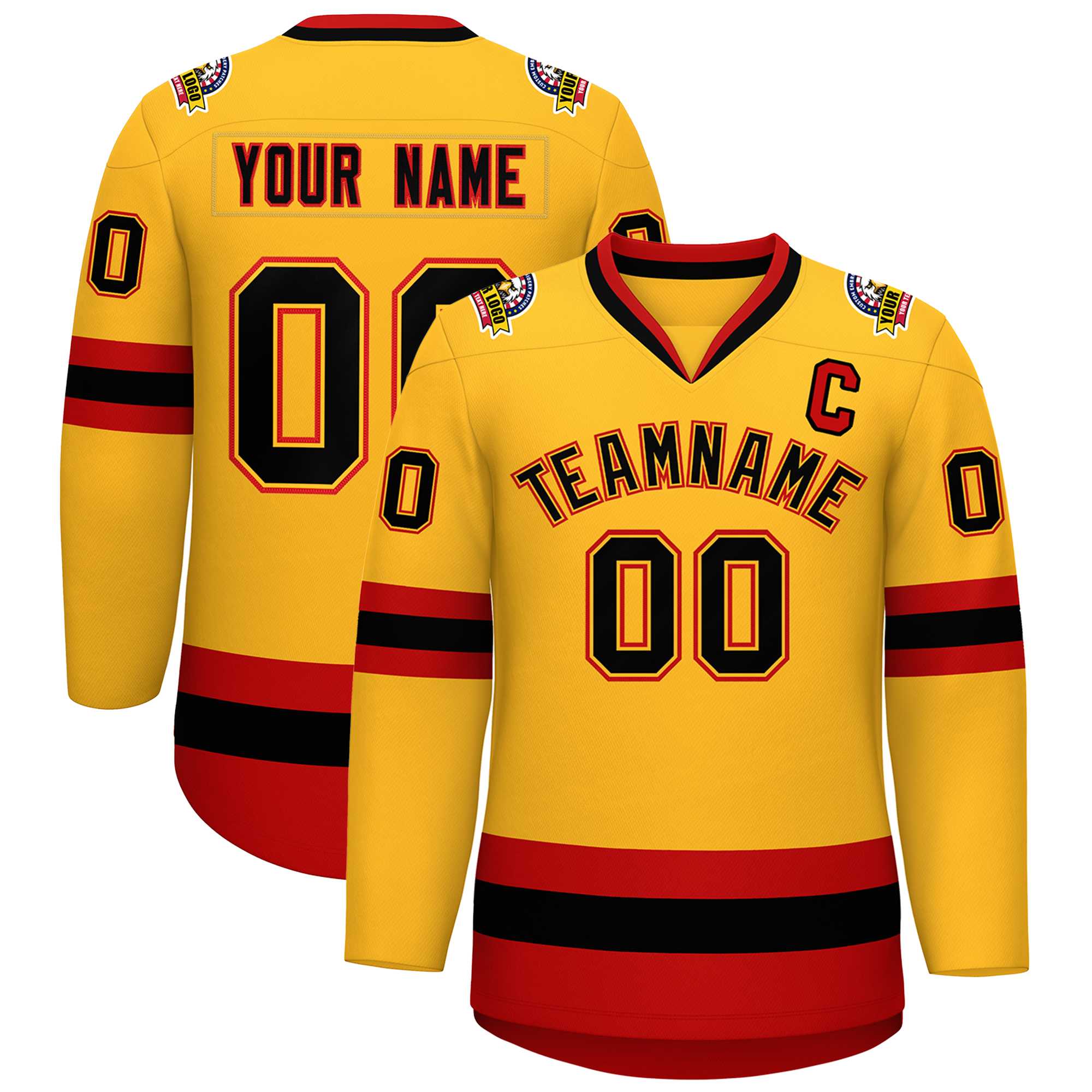 Custom Gold Black Gold-Red Classic Style Hockey Jersey | KXKSHOP