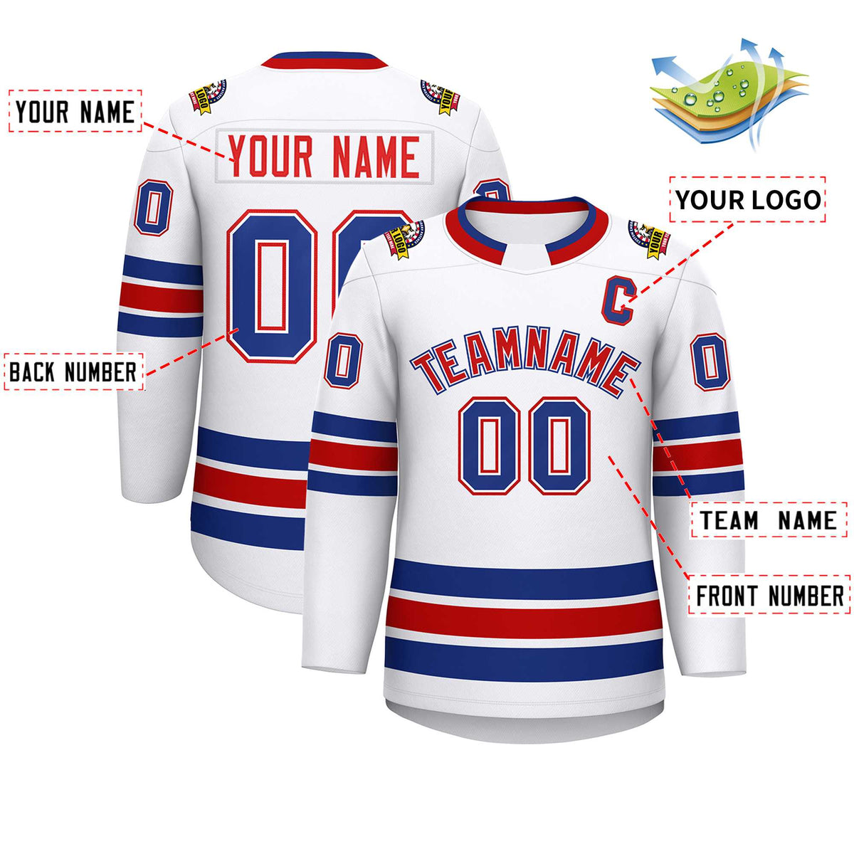 Custom White Red White-Royal Classic Style Hockey Jersey | KXKSHOP