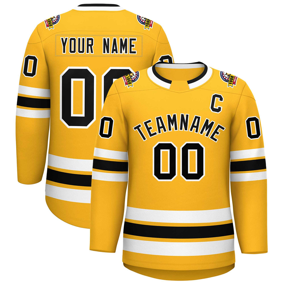 Custom Gold Black-White Classic Style Hockey Jersey | KXKSHOP