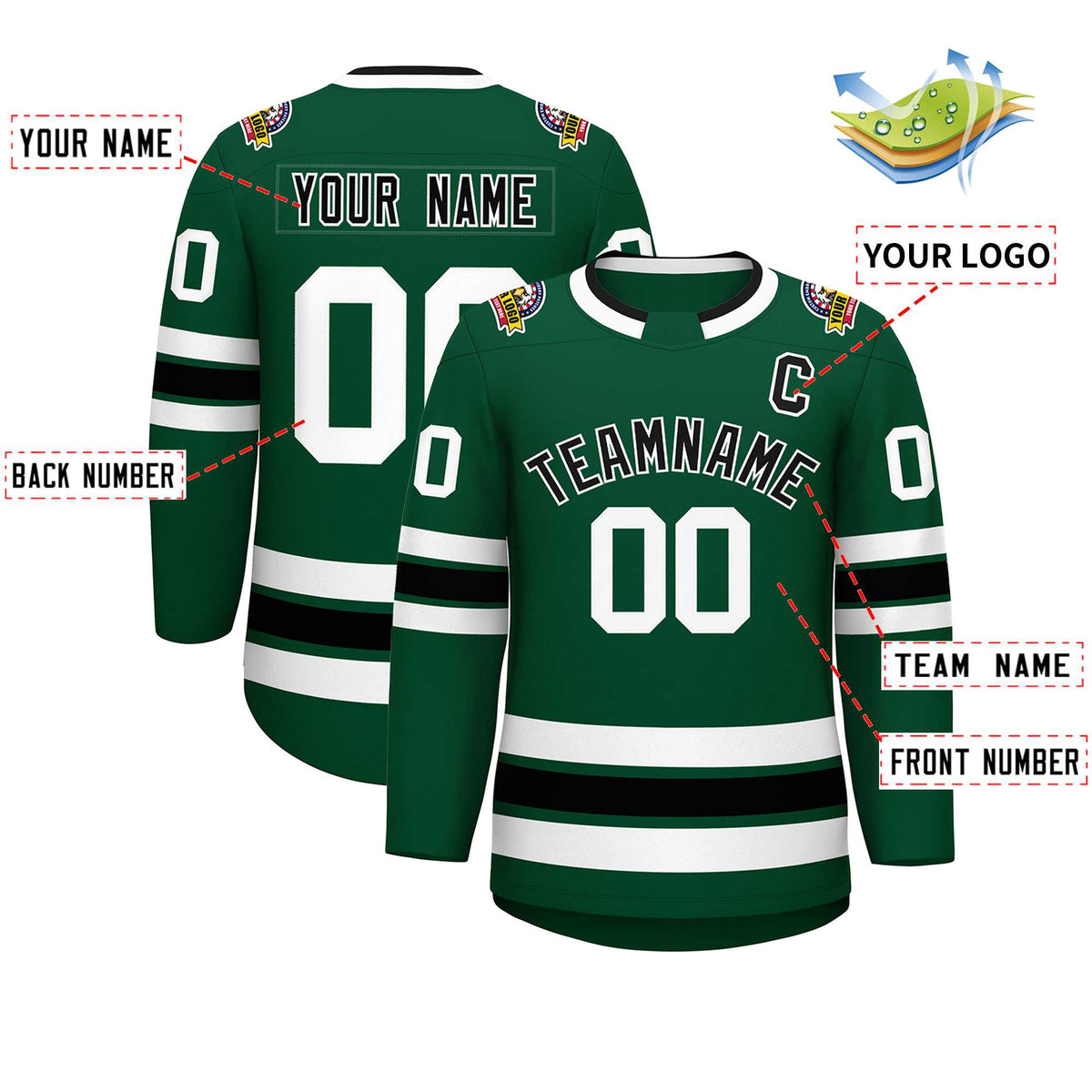 Custom Green Black-White Classic Style Hockey Jersey | KXKSHOP