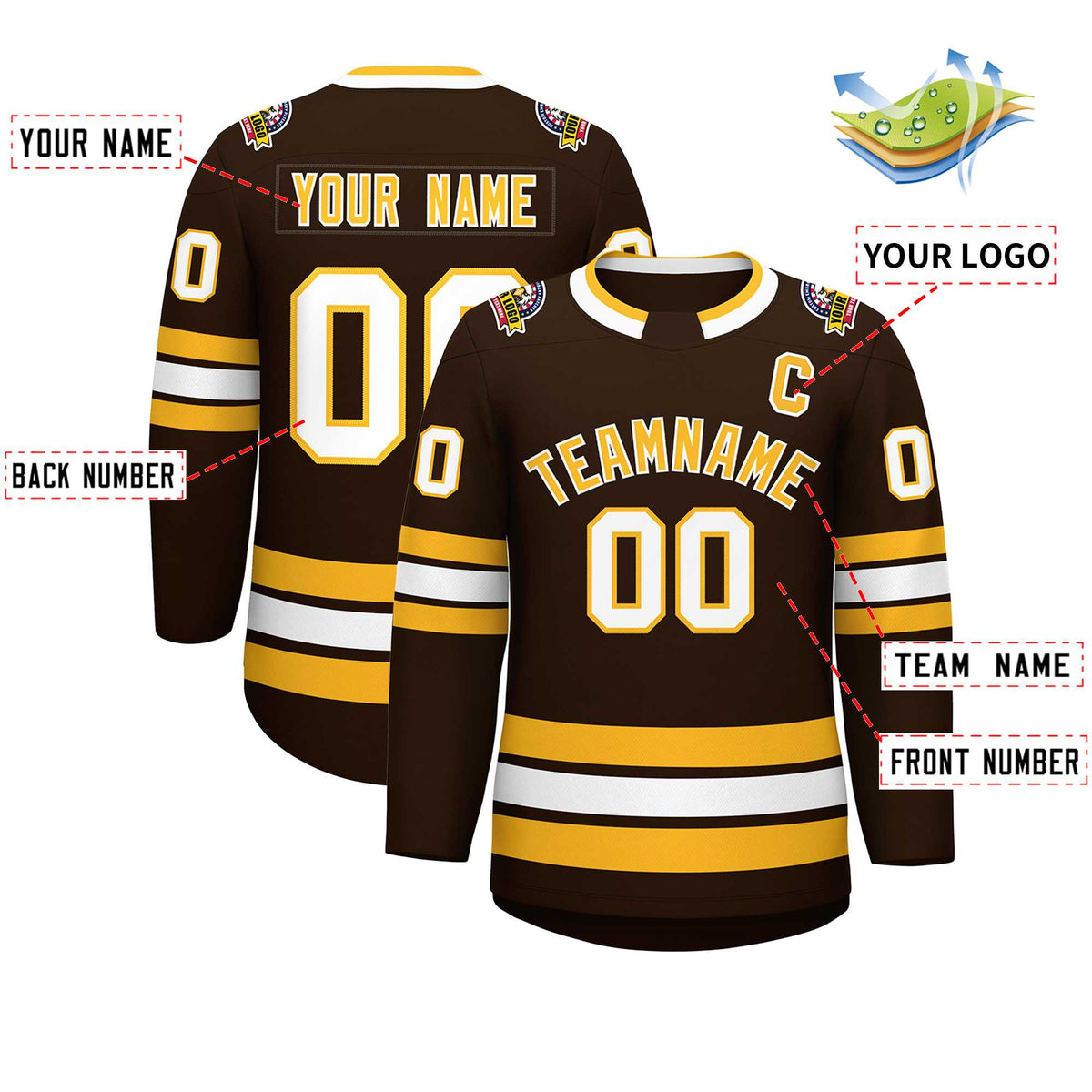 Custom Brown Gold-White Classic Style Hockey Jersey | KXKSHOP