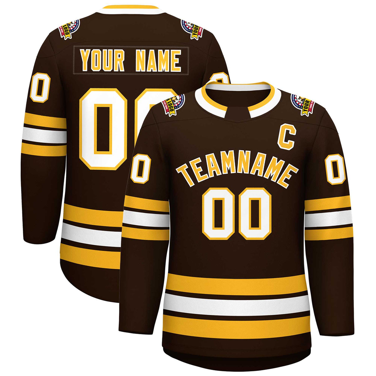 Custom Brown Gold-White Classic Style Hockey Jersey | KXKSHOP