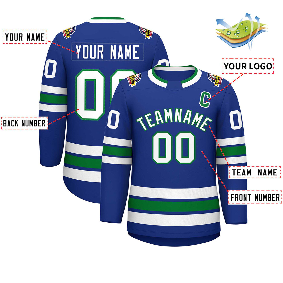 Custom Royal White-Kelly Green Classic Style Hockey Jersey | KXKSHOP