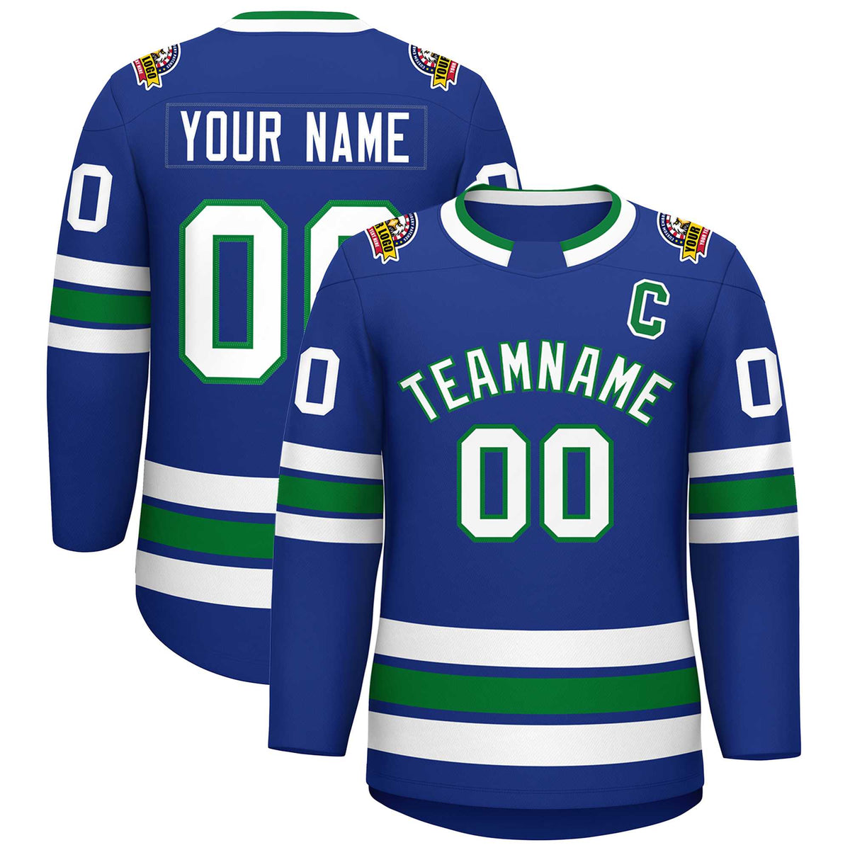 Custom Royal White-Kelly Green Classic Style Hockey Jersey | KXKSHOP
