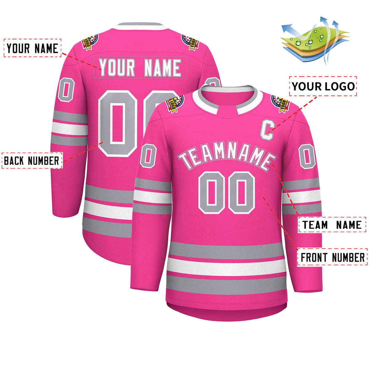 Custom Pink White Pink-Gray Classic Style Hockey Jersey | KXKSHOP