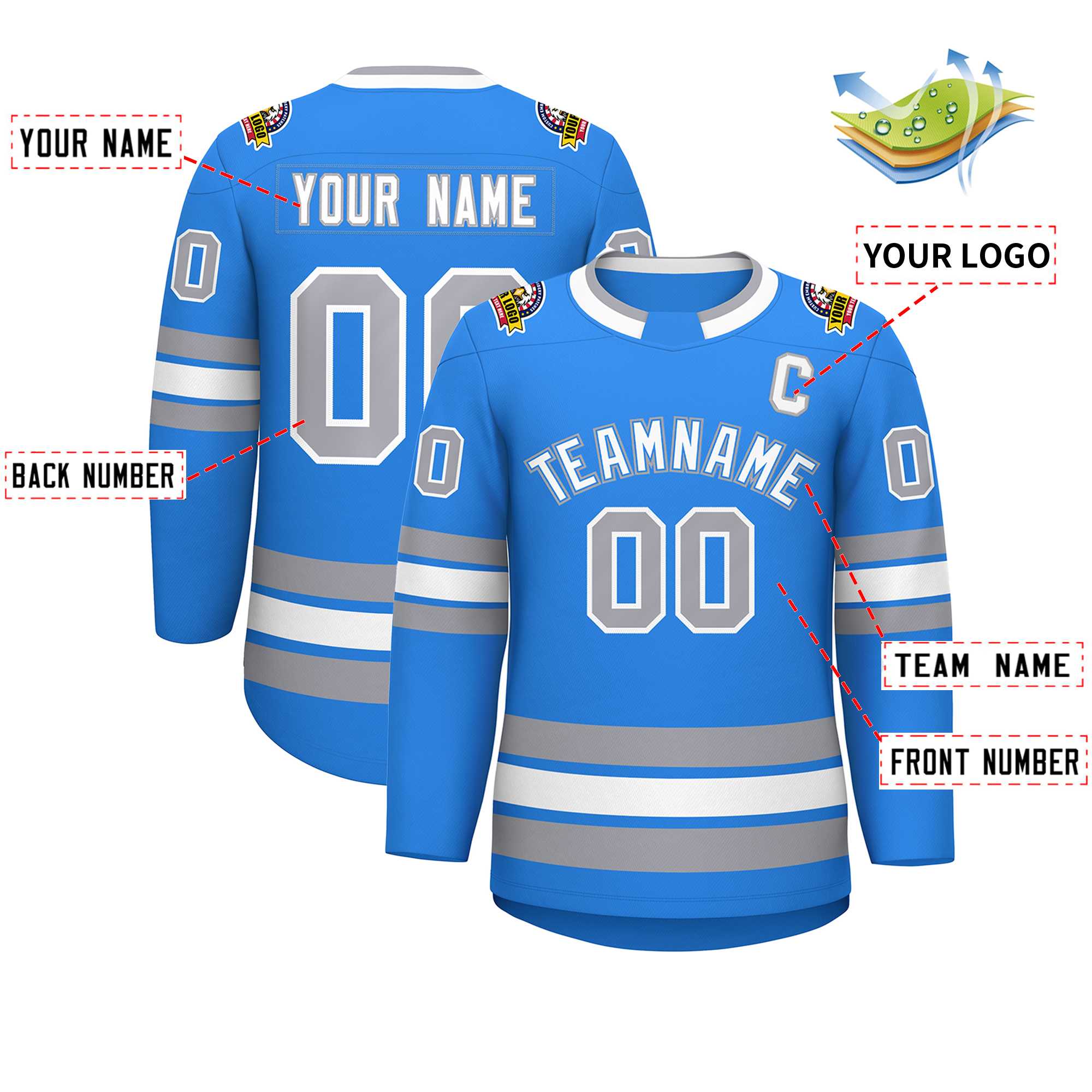 Custom Powder Blue White Powder Blue-Gray Classic Style Hockey Jersey | KXKSHOP