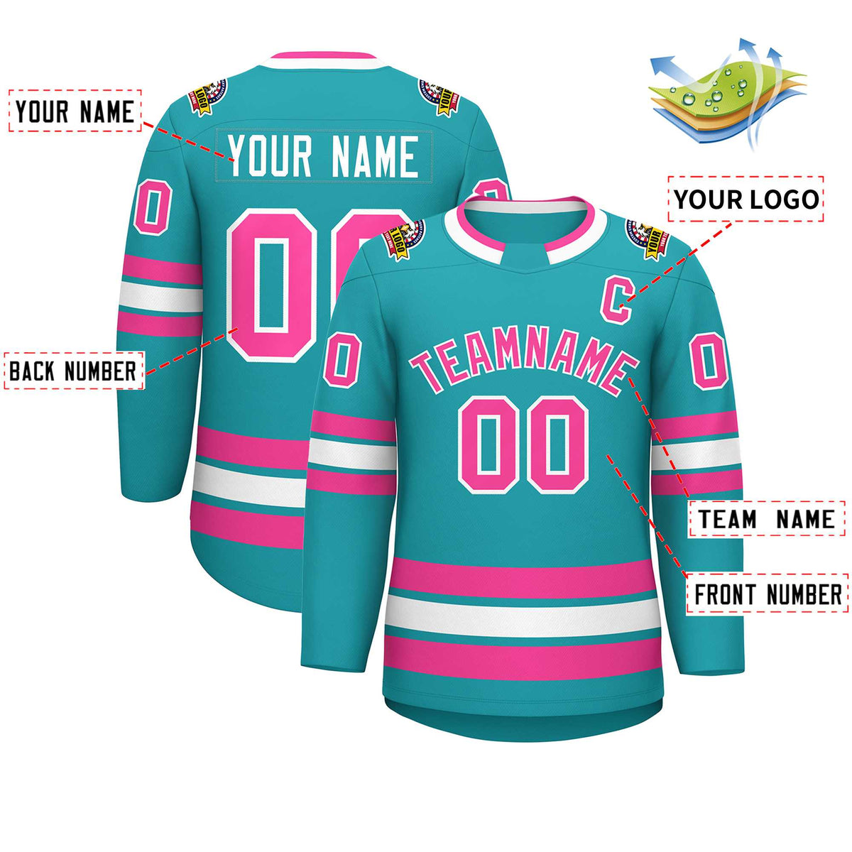 Custom Aqua Pink-White Classic Style Hockey Jersey | KXKSHOP
