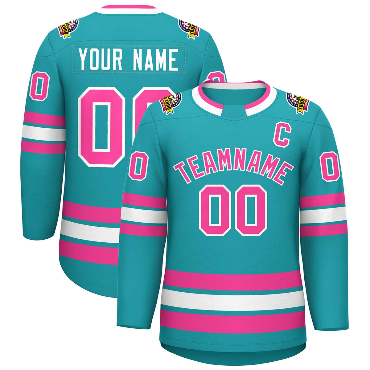 Custom Aqua Pink-White Classic Style Hockey Jersey | KXKSHOP