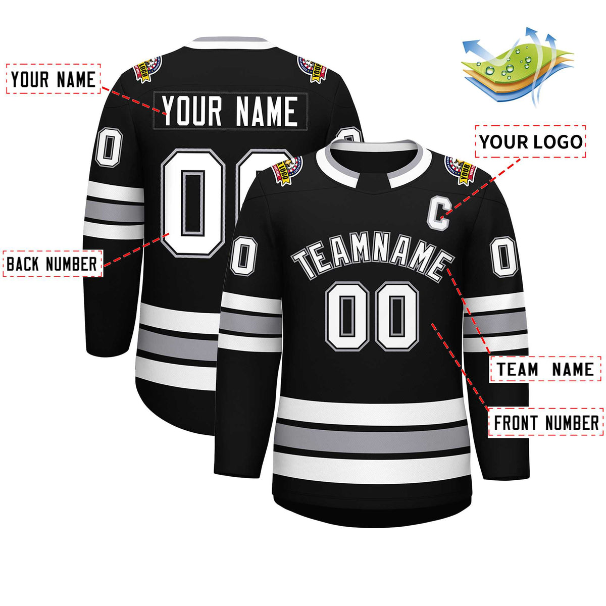 Custom Black White Black-Gray Classic Style Hockey Jersey | KXKSHOP
