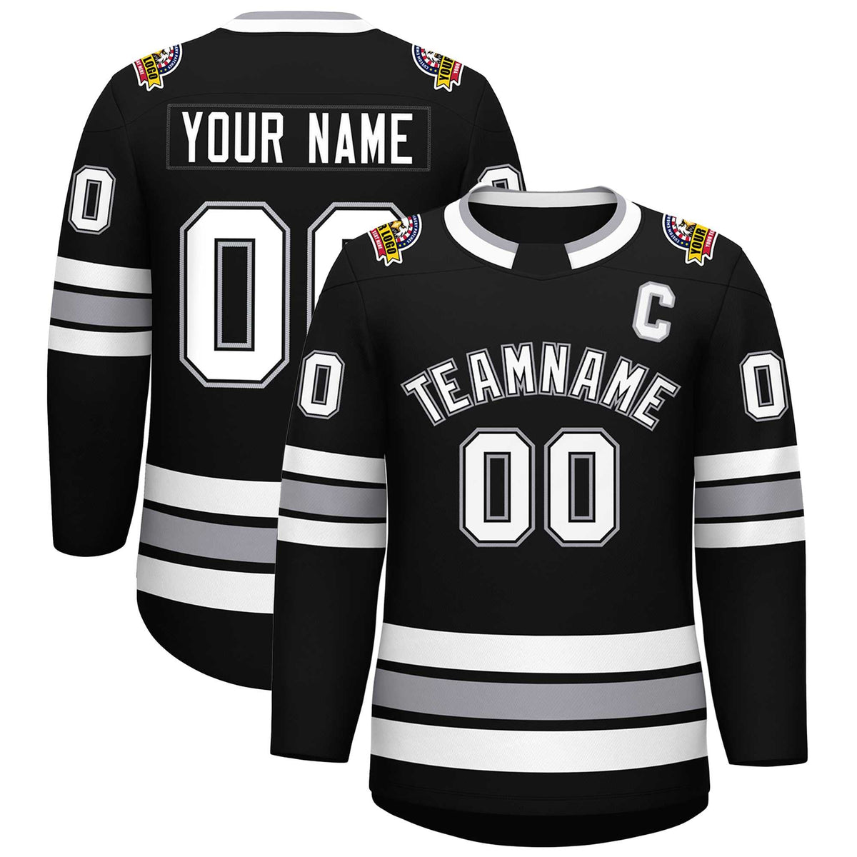 Custom Black White Black-Gray Classic Style Hockey Jersey | KXKSHOP