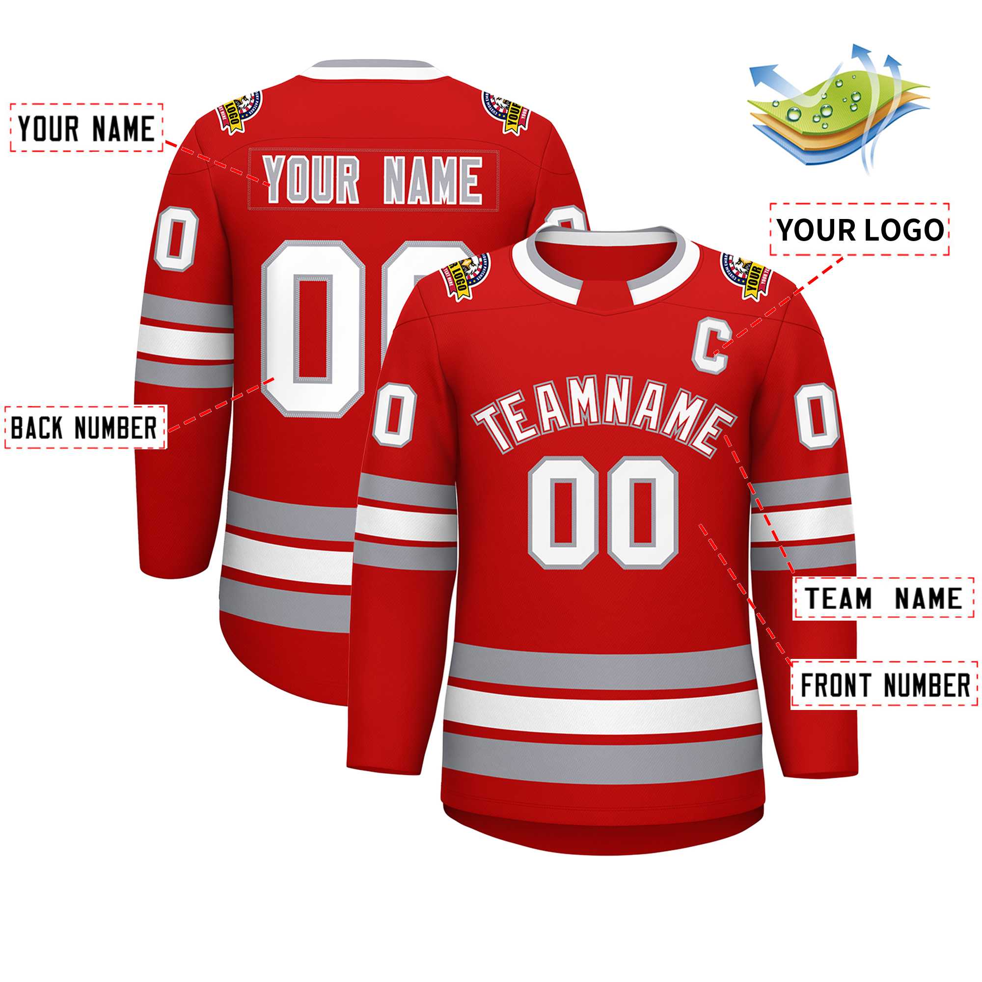 Custom Red White Red-Gray Classic Style Hockey Jersey | KXKSHOP