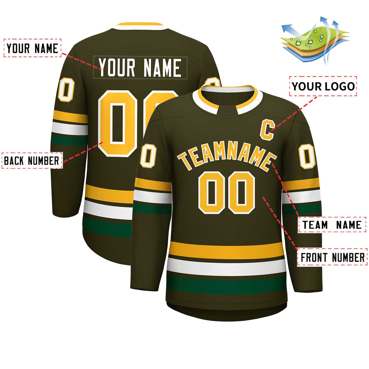 Custom Olive Gold-White Classic Style Hockey Jersey | KXKSHOP