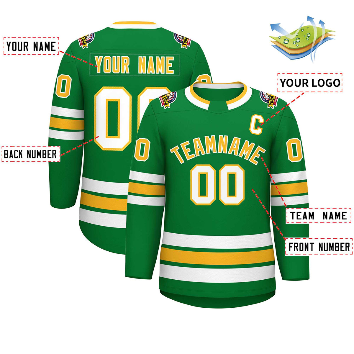 Custom Kelly Green Gold-White Classic Style Hockey Jersey | KXKSHOP