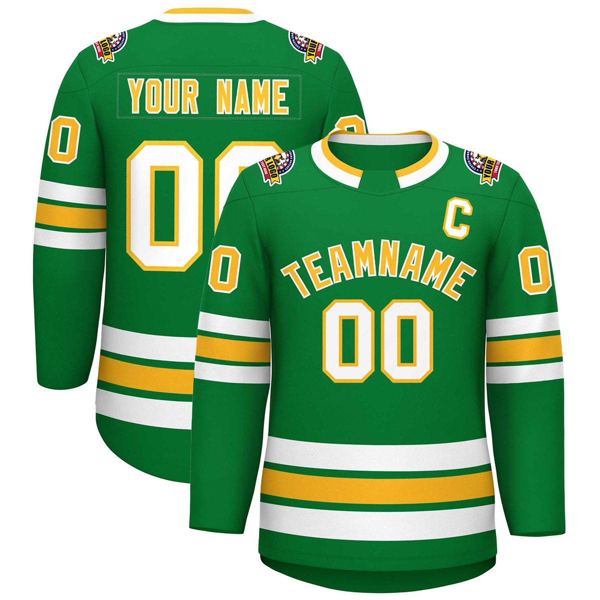 Custom Kelly Green Gold-White Classic Style Hockey Jersey | KXKSHOP