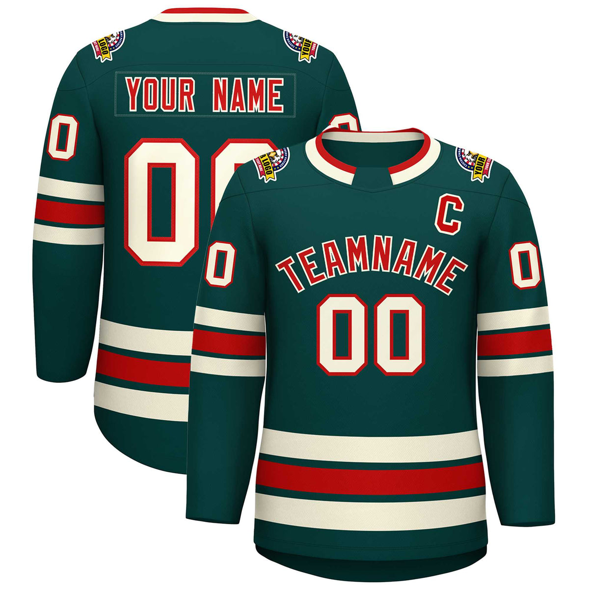 Custom Midnight Green Red-Khaki Classic Style Hockey Jersey | KXKSHOP