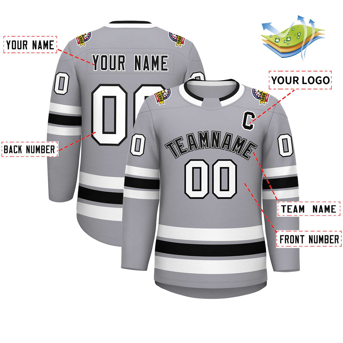 Custom Gray BlackWhite-Black Classic Style Hockey Jersey | KXKSHOP