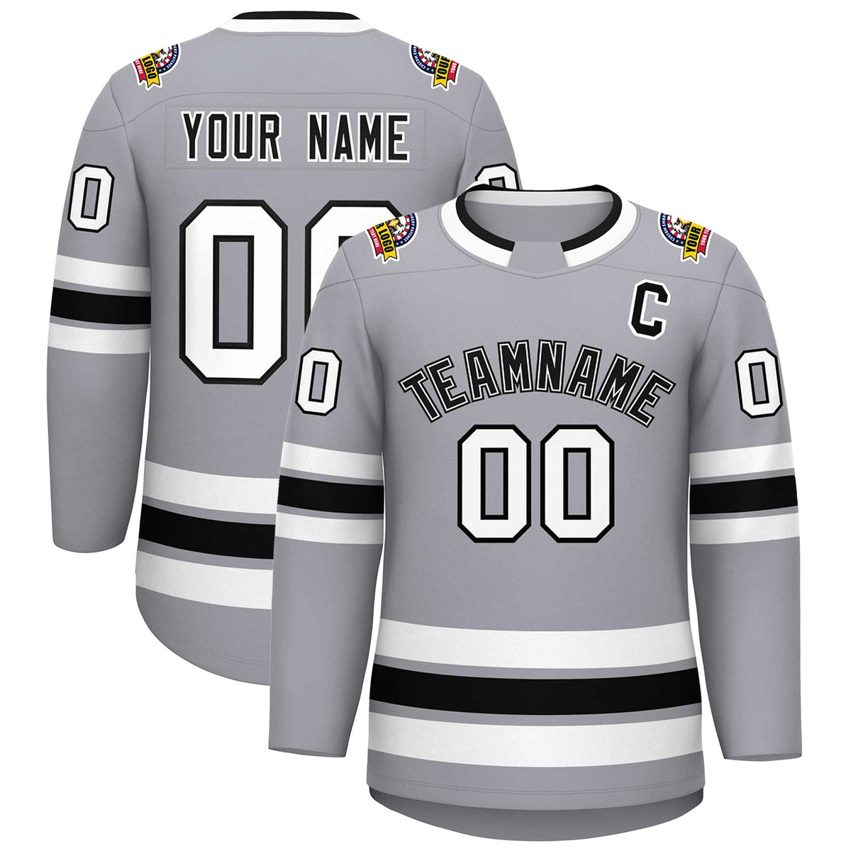 Custom Gray BlackWhite-Black Classic Style Hockey Jersey | KXKSHOP