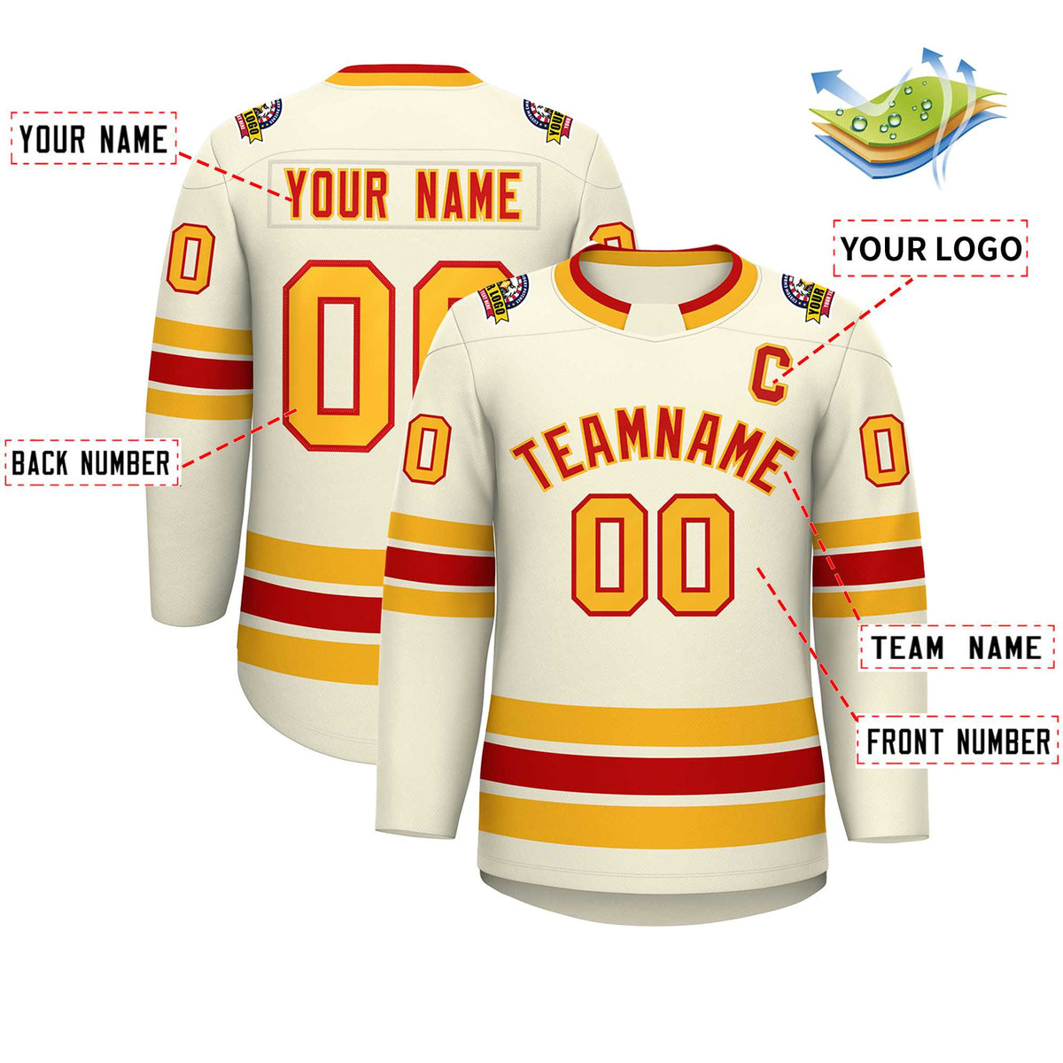 Custom Khaki Red-Gold Classic Style Hockey Jersey | KXKSHOP