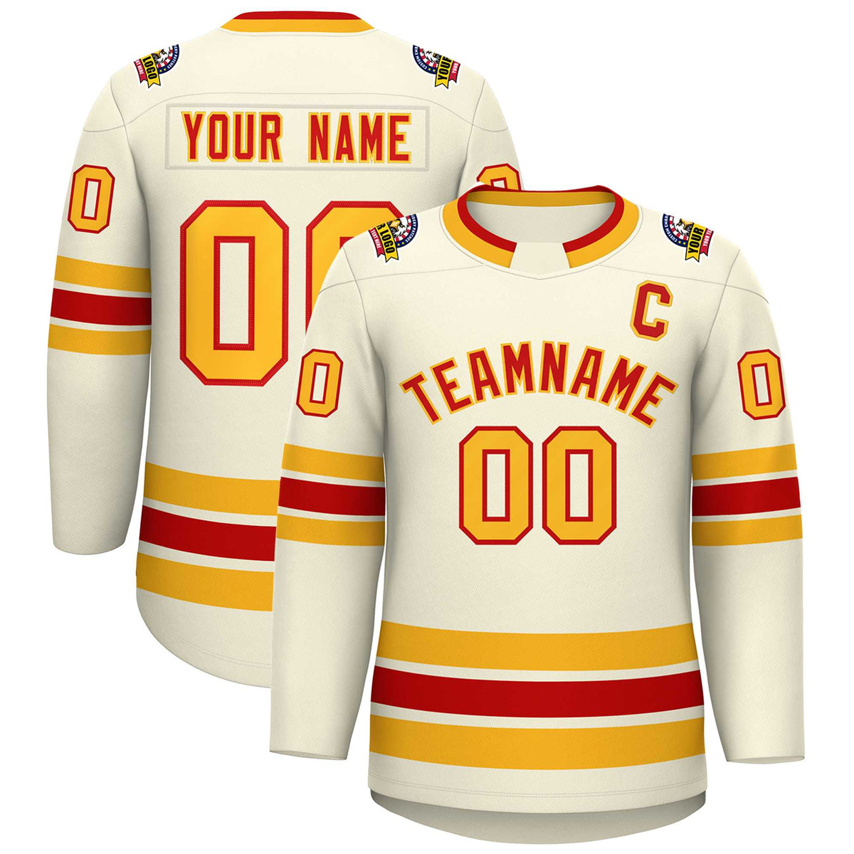 Custom Khaki Red-Gold Classic Style Hockey Jersey | KXKSHOP