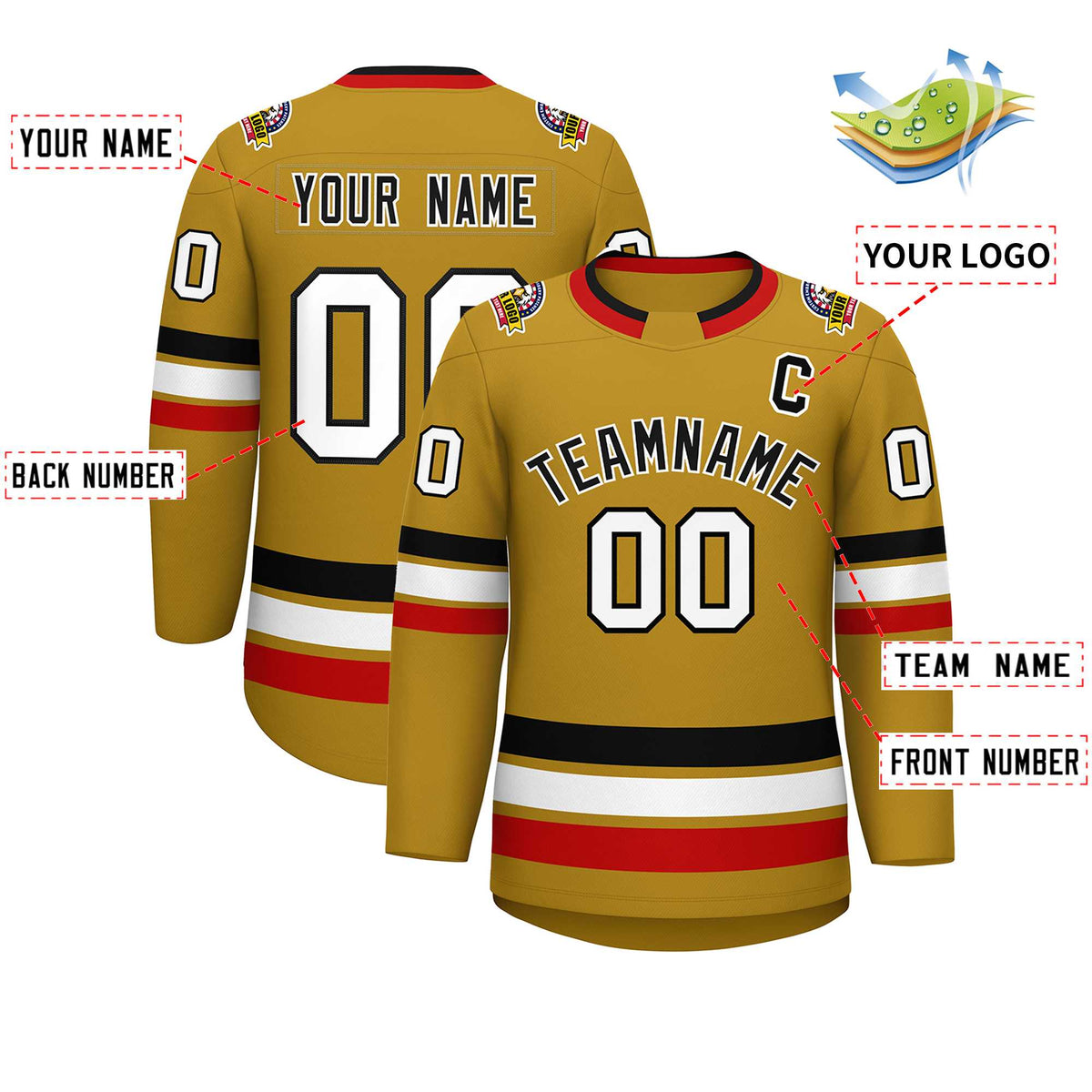 Custom Old Gold Black-White Classic Style Hockey Jersey | KXKSHOP