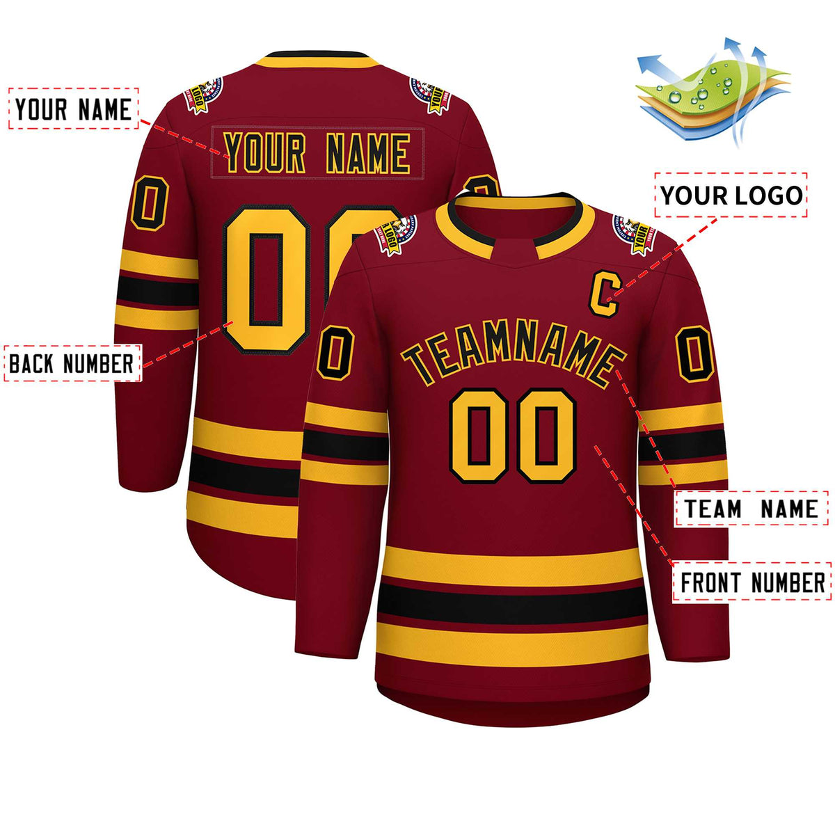Custom Crimson Black-Gold Classic Style Hockey Jersey | KXKSHOP