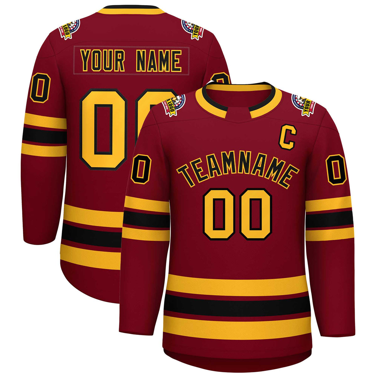 Custom Crimson Black-Gold Classic Style Hockey Jersey | KXKSHOP