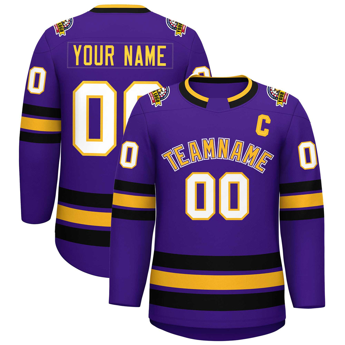 Custom Purple Gold Purple-White Classic Style Hockey Jersey | KXKSHOP