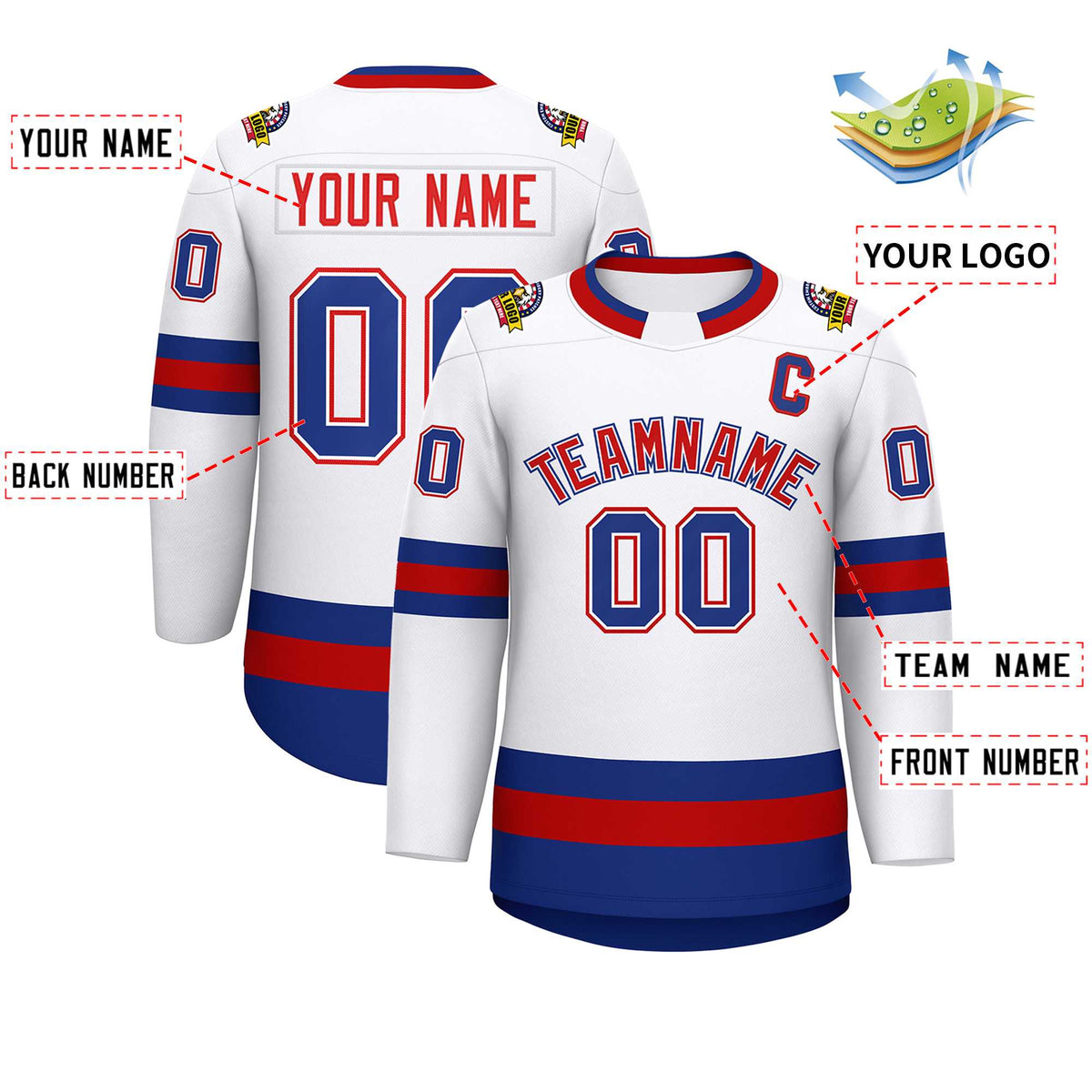 Custom White Red White-Royal Classic Style Hockey Jersey | KXKSHOP
