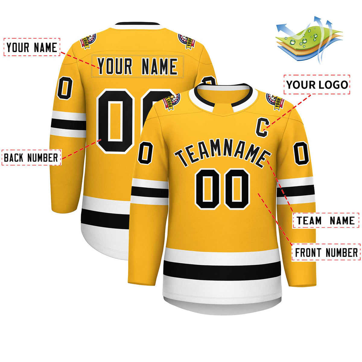 Custom Gold Black-White Classic Style Hockey Jersey | KXKSHOP