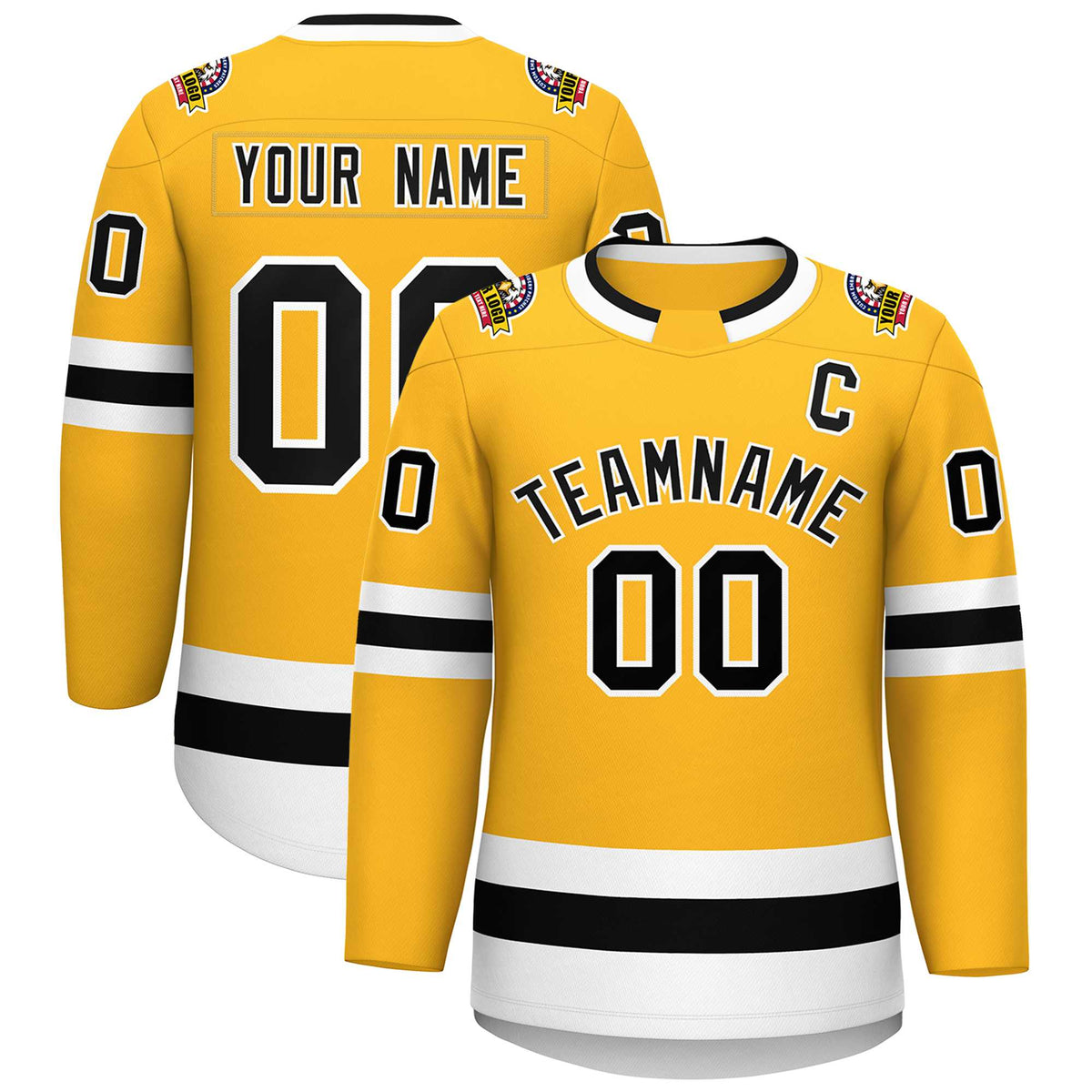 Custom Gold Black-White Classic Style Hockey Jersey | KXKSHOP