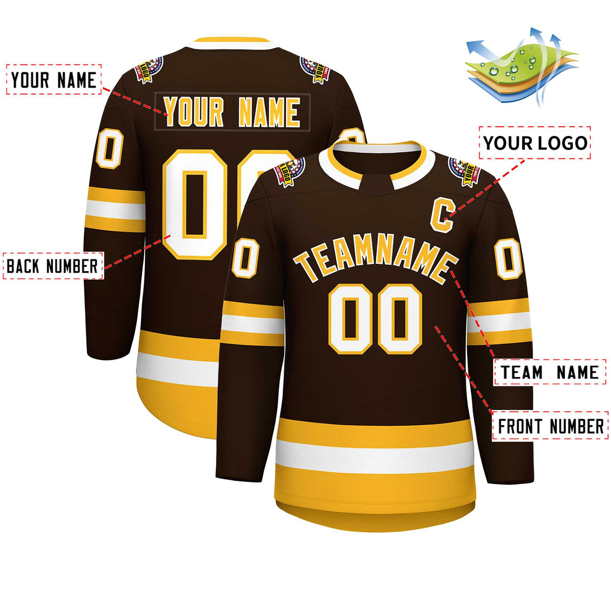 Custom Brown Gold-White Classic Style Hockey Jersey | KXKSHOP