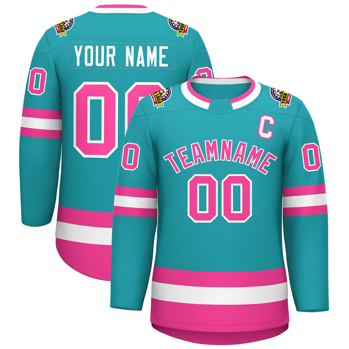 Custom Aqua Pink-White Classic Style Hockey Jersey | KXKSHOP