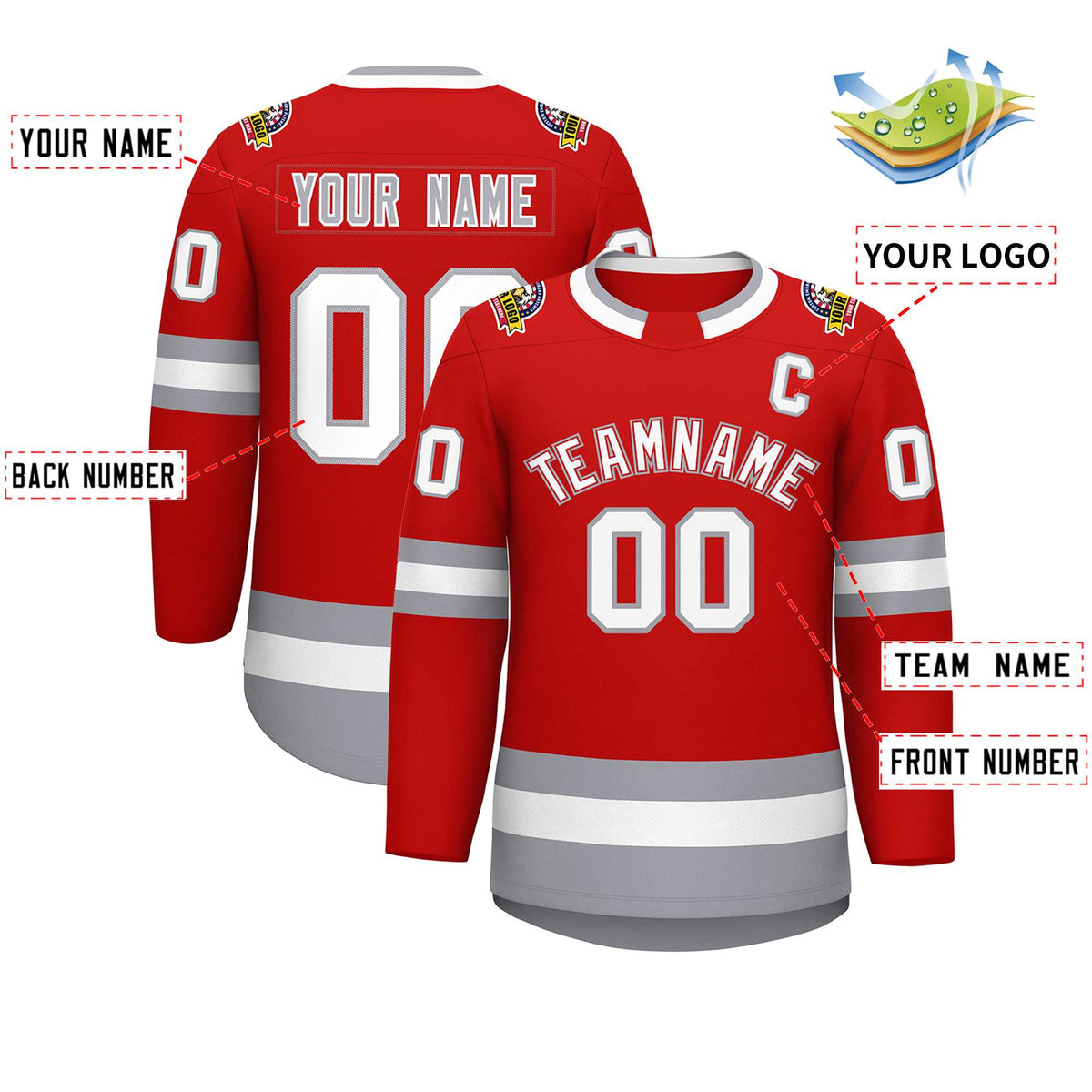 Custom Red White Red-Gray Classic Style Hockey Jersey | KXKSHOP
