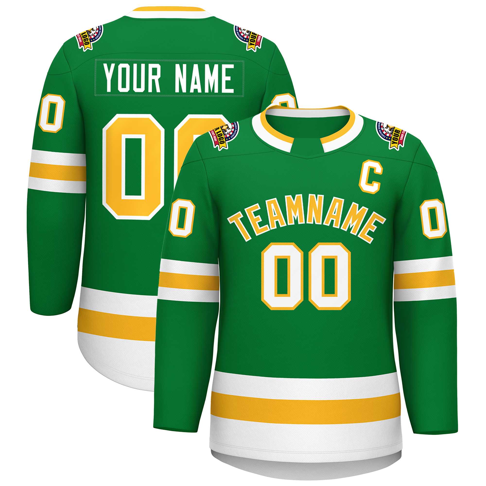 Custom Kelly Green Gold-White Classic Style Hockey Jersey | KXKSHOP