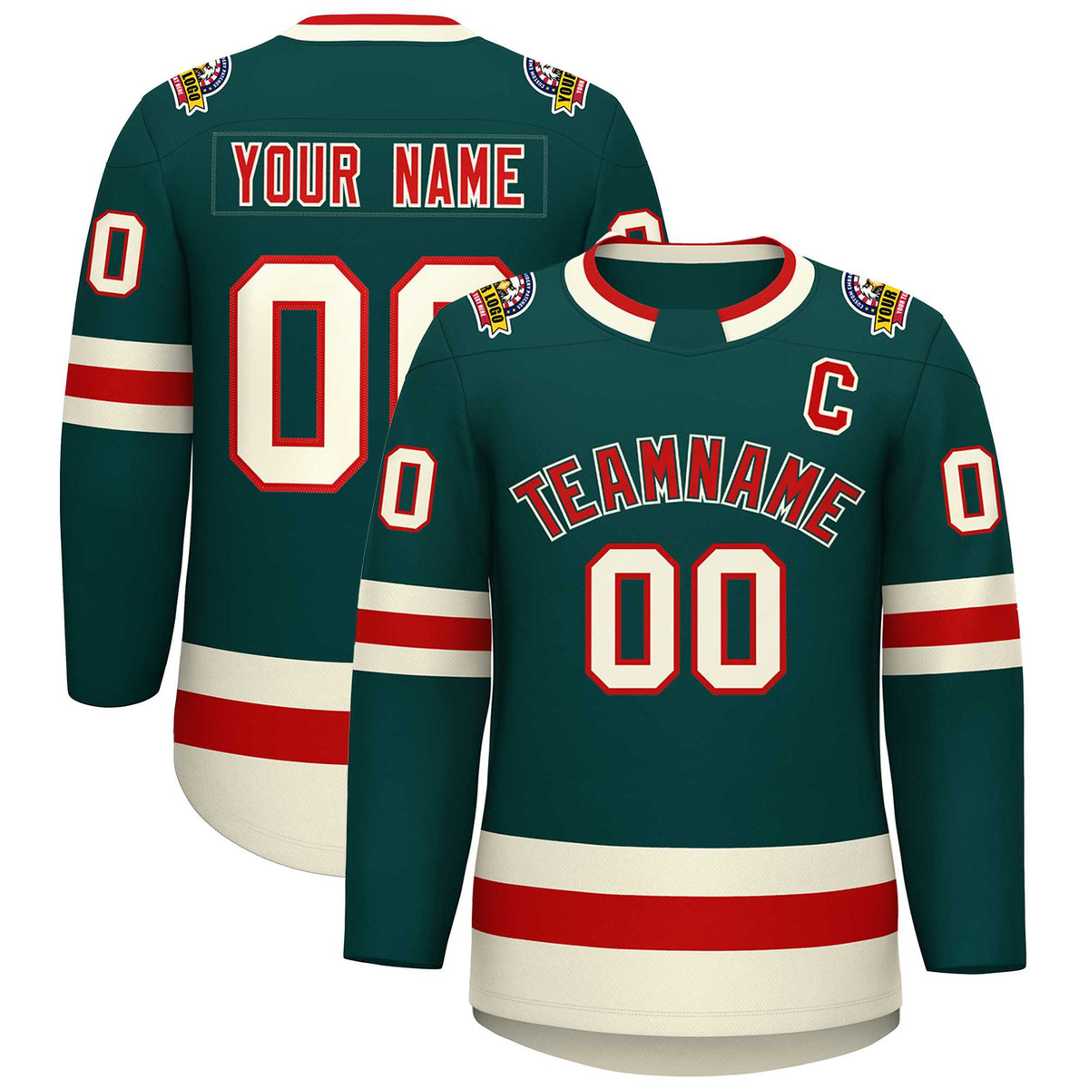 Custom Midnight Green Red Midnight Green-Khaki Classic Style Hockey Jersey | KXKSHOP