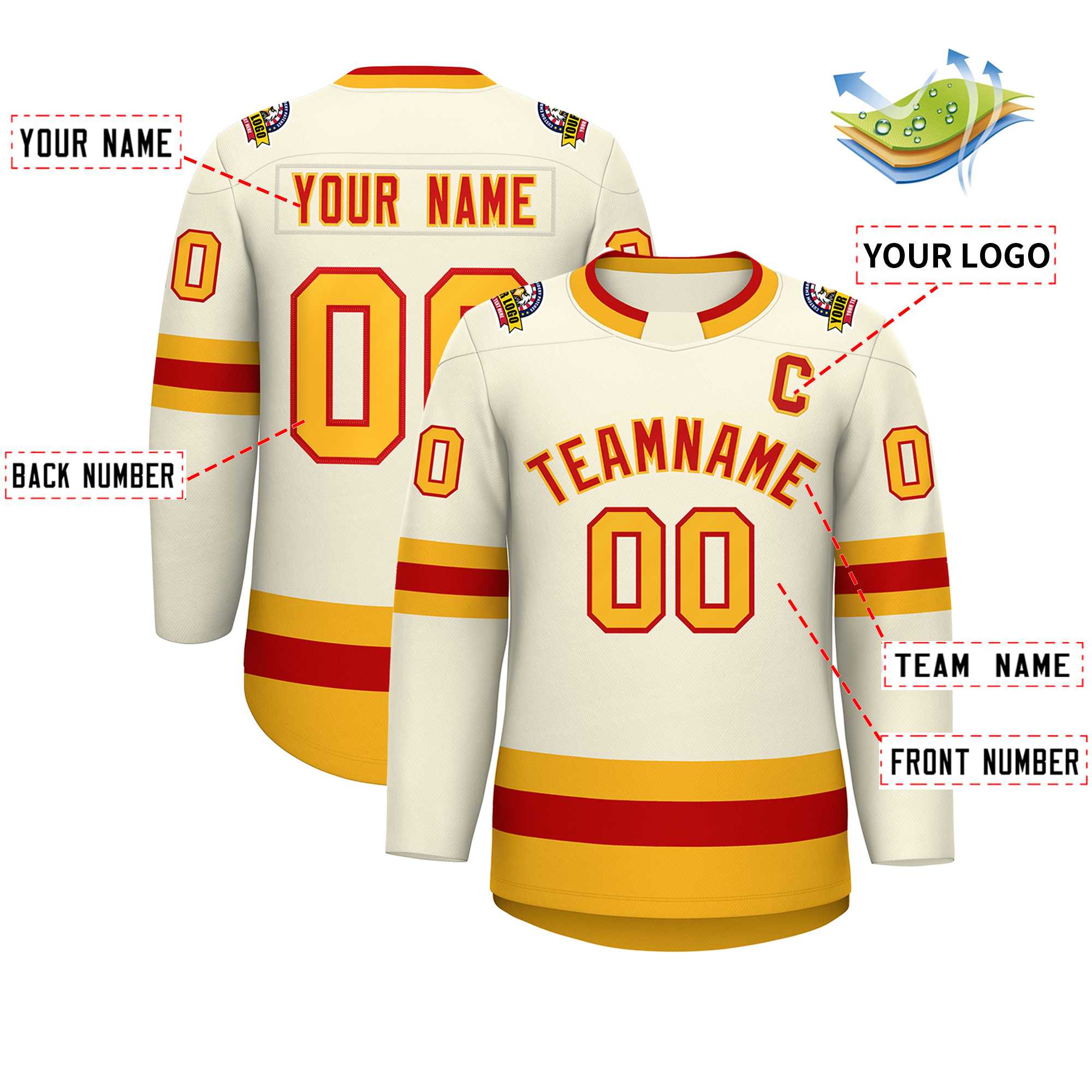 Custom Khaki Red-Gold Classic Style Hockey Jersey | KXKSHOP